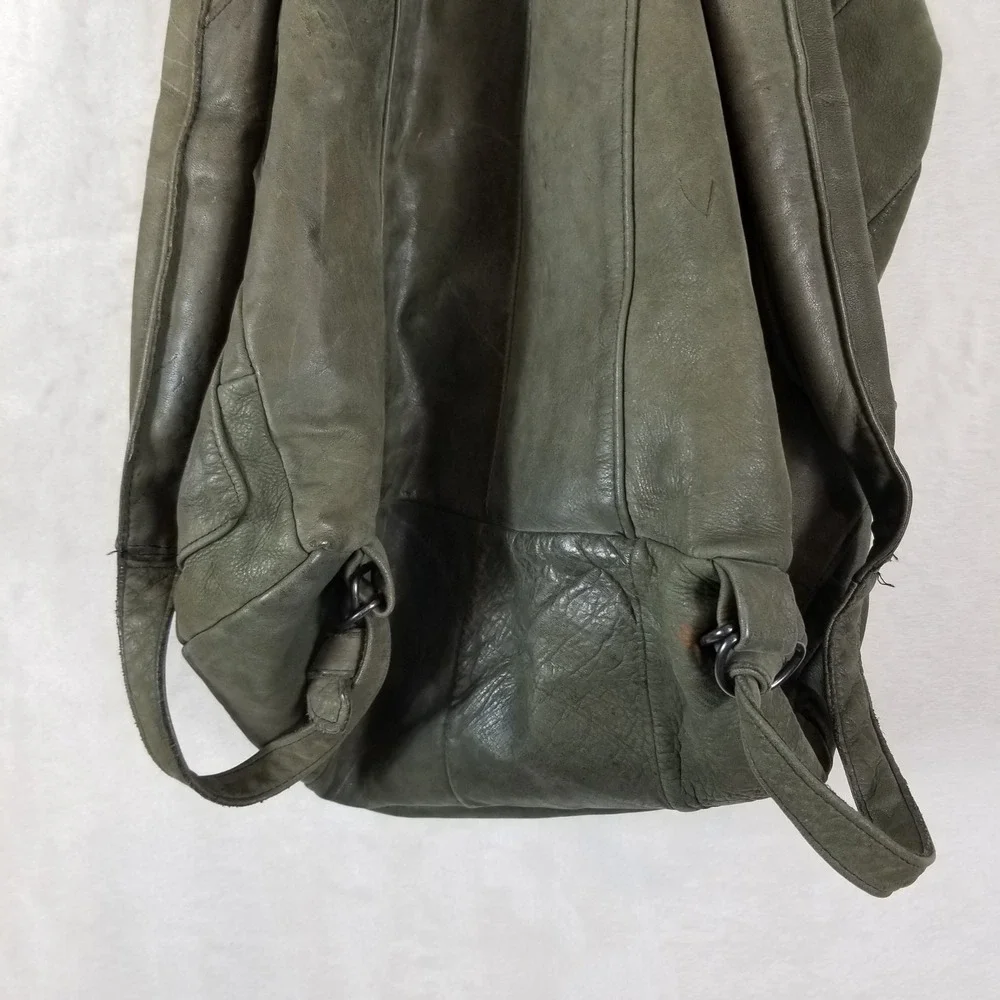 VTG‎ Nike Leather Backpack Olive Green Rucksack Swoosh Logo Bag